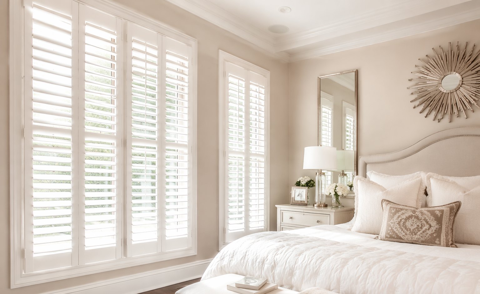 Custom plantation shutters in a bright living room